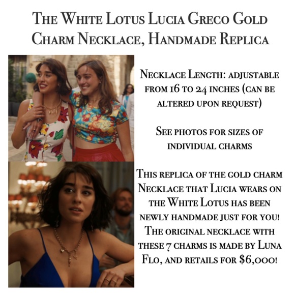 SOLD—White Lotus Lucia Greco Gold 7 Detachable Charms Necklace, Handmade Replica - Picture 16 of 16